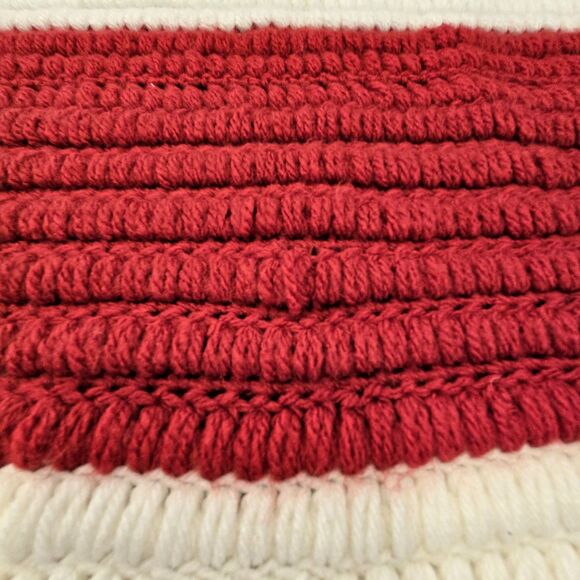 Handmade Crochet Blanket Throw Red White Striped Scallop Edge Soft Acrylic 32x48 - Picture 11 of 16